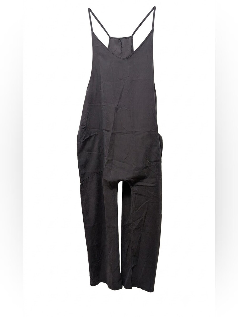 Casual Charcoal Wide Leg Harem Jumpsuit with Back Zipper Pocket Size XL
